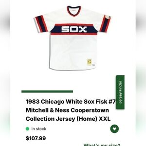 Mitchell and Ness Chicago White Sox Retro Jersey 1983 #72 Carlton Fisk Size 50